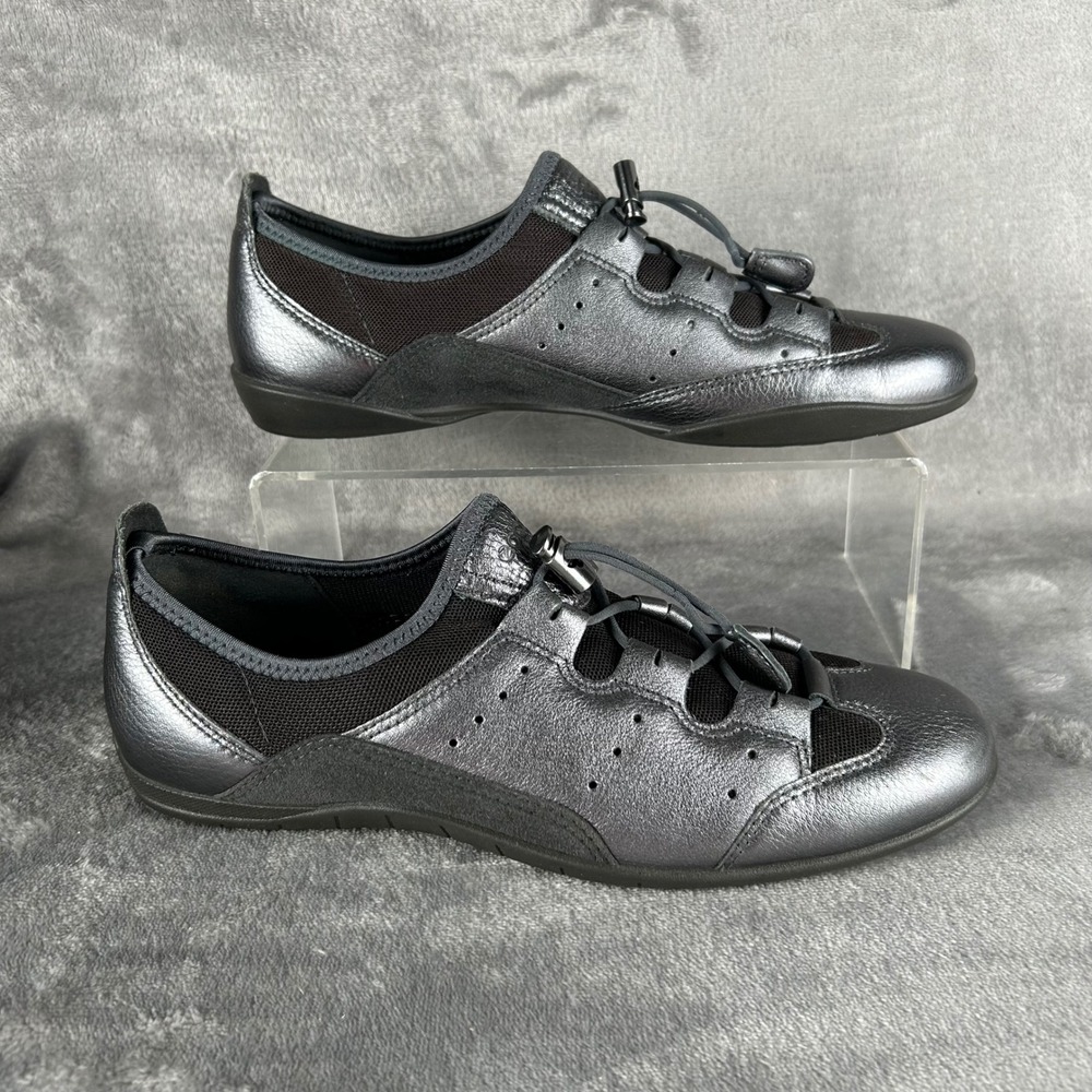 Ecco Metallic Pewter Leather Speed Lace Sneakers Womens EU 40 Gunmetal Low Top